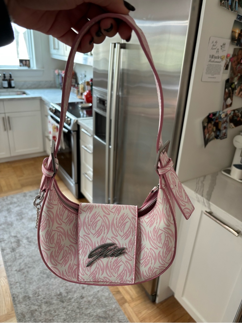 I.AM.GIA Pink Printed Shoulder Bag with Silver Logo